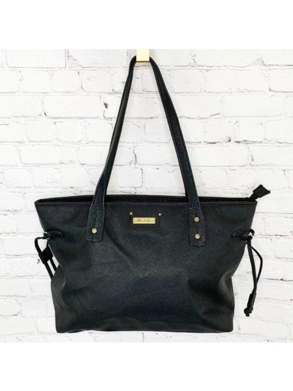 MARC FISHER FAUX LEATHER BLACK TOTE BAG PURSE
